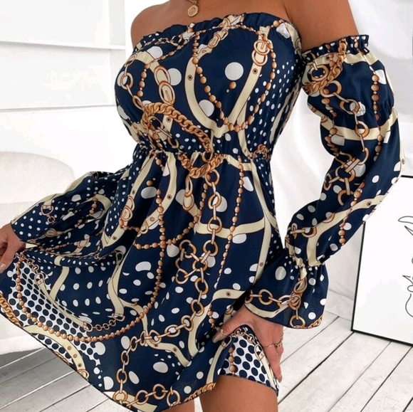 New🎀 Chain Print Dress Without Belt - Picture 4 of 6